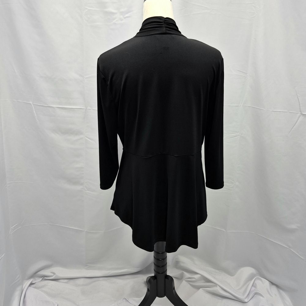 Ellen Tracy Black Draped Open-Front Cardigan Gold Zip Detail Woman's Large - Picture 3 of 13